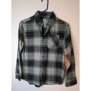 Wonder Nation Boys Plaid Long Sleeve Button Up Shirt Size L 10-12 Green Black